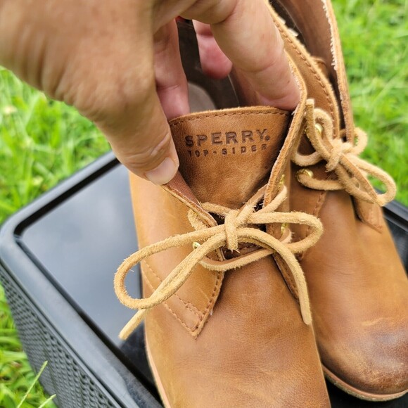 Sperry Boots Womens 8.5M Harlow Burnished Wedge Ankle Bootie Brown Leather Heels - Picture 3 of 7